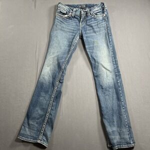 Silver Jeans Women 27 Mid Rise Slim Bootcut Distressed Medium Wash